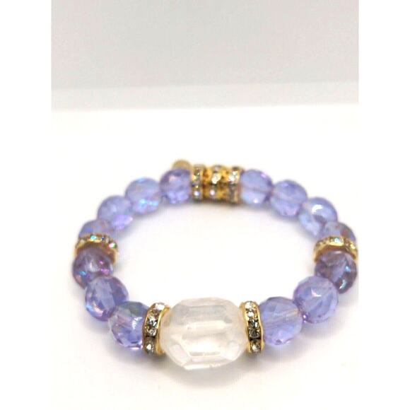 Kirks Folly Lilac Crystals With Clear Quartz & Rhinestones Bracelet~New - Picture 2 of 10